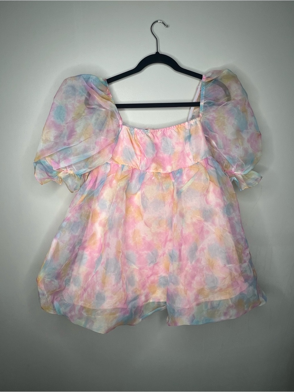 SHEIN Pastel Watercolor Puff Sleeve Babydoll Dress